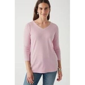J JILL 100% Pima Cotton 3/4 Sleeve V Neck‎ Tee Petal Pink XS
